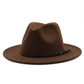 Cappello Fedora in lana marrone scuro con tesa piatta e cinturino in pelle nera con fibbia - Taglia Unica 58cm Circonferenza / caffè