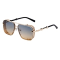 Retro square steampunk sunglasses with gold metal frame and blue-orange gradient lenses - Gold Blue Yellow Gradient