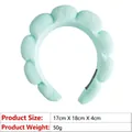 Detail view of light green puffy spa headband showing 17x18x4cm dimensions and soft texture - Terry Cloth Headband / Creamy Green