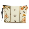 Portable cream canvas cosmetic bag with vintage honeybee and floral garden print - Vintage Rose Bee Pattern (xy-078-4) / With Strap