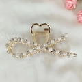 Elegant gold metal hair claw clip with heart-shaped handle and faux pearls - Heart Style (F-001)