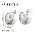 Detailed view of silver thick C-shaped earrings with 22mm height and 14mm width dimensions - 18K Gold / Silver (HF-E3379-S)