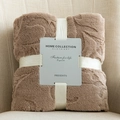 Thick taupe flannel throw blanket with embossed leaf texture and elegant ribbon gift wrap - Coffee