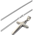Silver stainless steel box chain necklace with double layer cross pendant for men - 50cm Box Chain / Steel