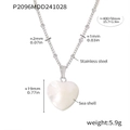 18k gold plated heart necklace with white sea shell pendant and beaded chain - Large / Steel Color (Large)