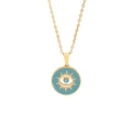 Gold evil eye pendant necklace with blue enamel sunburst design on a white background - Round Sun Eye (5#)