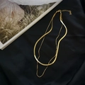 Elegant gold double-layered titanium steel necklace featuring a sleek herringbone blade chain - Double Layer Herringbone Box Chain Gold