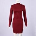 Detailed close-up of the pleated waist design on a wine red bodycon evening dress - S / Burgundy