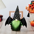 Halloween gnome with green beard, bat wings and cat-eye hat for festive home decor - Halloween Bat Hat With Wings Gnome Male Style