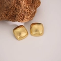 Golden square stud earrings with vertical striped texture on a natural stone base - EH137-Striped Square
