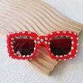 Lunettes de soleil rouges pour enfants avec strass colorés et protection UV400 - Rouge