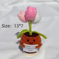 Handmade crochet potted tulip flowers with Thank You card for home decor - Positive Potted-Deep Pot Tulip Gradient Pink