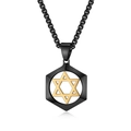 Men's black stainless steel necklace with gold hexagram star pendant and metal chain - Without Chain / Black Gold Pendant