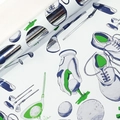 White gift wrapping paper with navy and green hand-drawn golf equipment patterns - Golf Theme