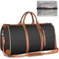 Detail der Reisetasche mit braunen Ledergriffen und Fach für Schuhe im Netzdesign - Schwarz