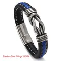 Herren Lederarmband in Schwarz und Blau mit Unendlichkeitsverschluss aus Edelstahl, 20,5 cm - 20.5CM / Schwarz und Blau