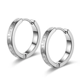 Detailed view of silver titanium steel hoop earrings with engraved Greek fret patterns - Greek Key Pattern Style (Ear Buckle-DC-4)
