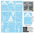 White hand-drawn Christmas window stickers set of 9 sheets featuring snow houses and trees - Christmas Theme Hand Drawn White (Set of 9) / 20x30cm