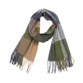 Thick plaid scarf in green navy and camel colors with classic fringe details - 6#Green