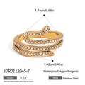 Gold plated stainless steel snake ring with cubic zirconia stones and size dimensions - US 7 / Snake Full Diamond Style (JDR0112045-7)