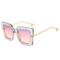 Oversized square sunglasses with grey transparent frame and purple gradient lenses - Grey Frame Purple Pink Lens