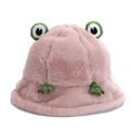 Pink plush frog fisherman hat with cute eye decorations and Good embroidery - M (56-58cm) / Pink