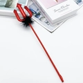 Sparkling red devil trident accessory with black feather trim for Halloween costumes - Red Metallic Devil Trident + Black Feather