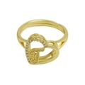 Adjustable golden heart ring featuring a hollow letter S and white crystal accents - Adjustable Open / Letter T
