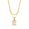 Double-layer 18K gold-plated necklace featuring snake chain and zircon letter E pendant - Letter E Style