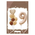 Cream number 9 foil balloon set with caramel brown party balloons and heart shape - FG59 Morandi Series Number 9 + Heart