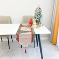 European Christmas table runner with festive tree patterns and red tassels - Style R (180x33cm)
