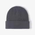 Dark gray feather yarn cuffed knit beanie with thick fuzzy texture for men and women - Dark Gray