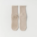 Beige cotton yoga socks with honeycomb non-slip silicone grips and ribbed ankle cuffs - One Size / Khaki