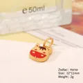 Cartoon horse zodiac pendant in ancient gold finish with red enamel, size 12x11mm - H-7834 (Horse)
