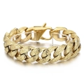 Bracciale a catena cubana in acciaio inossidabile dorato con motivi floreali incisi - Stile 21cm (KB151744-JX) / Oro