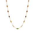 Colorful natural stone beaded necklace with a thin gold-plated stainless steel chain - NC-1919G Necklace-Pink/Red/Black Multi-color Beads