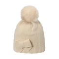 Gorro de punto beige para niña con pompón grande y detalle de lazo sobre fondo blanco - M (56-58cm) / Beige