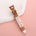 Cute white 10-color bear ballpoint pen with brown grid patterns on pink background - Bear - Plaid