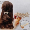 Golden spring hair clip with three rhinestone flowers for elegant side bangs styling - Full Rhinestone Rouge Flower Spring Clip
