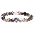 Mens bracelet with grey indian agate beads and a silver lion head charm charm - Dragon Vein + Silver