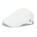 Close-up of white cotton newsboy cap featuring an adjustable metal buckle on a clean background - One Size / White