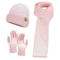 Set invernale da 3 pezzi con cappello in maglia rosa e bianco, sciarpa e guanti touch - Rosa