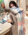 Soft checkered rainbow scarf with fringe tassels and colorful plaid pattern for winter - Multicolor Plaid Check