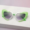 Green heart-shaped sunglasses with white star patterns and purple gradient lenses - Green Star