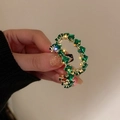 Elegant emerald green zircon hoop earrings with square-cut stones and silver needle. - Square Cut Style (33#)