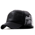 Berretto invernale termico da uomo con paraorecchie e spessa fodera in pelliccia sintetica grigia - Regolabile (54-60cm) / Pelle nera con pelliccia grigia (02 Nero)