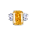 Luxurious S925 silver ring featuring a large yellow radiant-cut stone and side crystals - Rectangular with Oval Side Stones Goose Yellow Style (FDJZ-083)