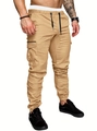 Men's khaki cargo joggers with multi-pocket design and elastic tapered cuffs - Earthy Yellow