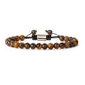 Detailed view of natural tiger eye beads with woven black cord and silver metal clasp - 6MM Tiger Eye