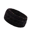 Detail of cable knit headband with colorful confetti and warm black fleece lining - Black with Colorful Dots